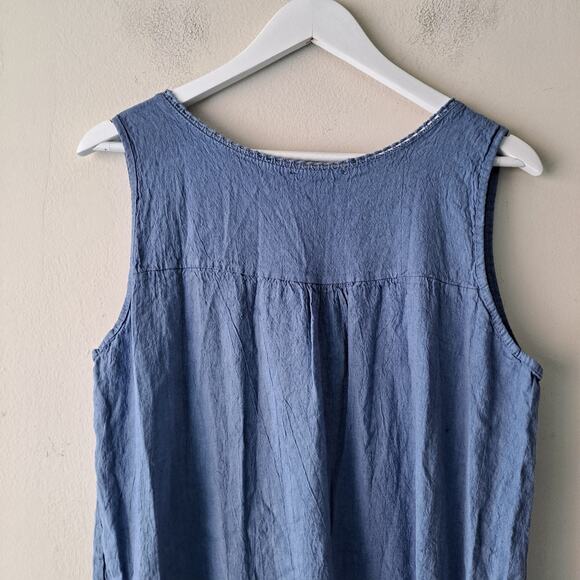 Firenze In Maglia Tank Dress 100% Linen Sleeveless Scoop Neck Mini Blue Size L - Picture 6 of 11
